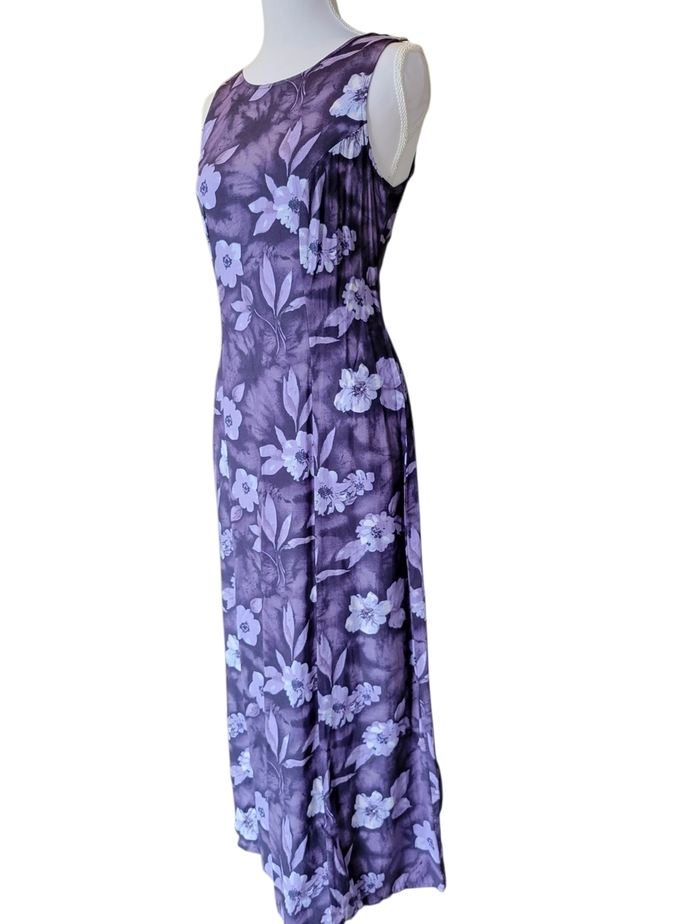 Vintage 90s 100% Rayon Purple Floral Sleeveless Midi Maxi Dress - Picture 4 of 7